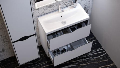 Тумба с раковиной Velvex Rigli 80 напольная, белый/графит