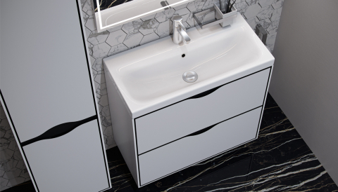 Тумба с раковиной Velvex Rigli 80 напольная, белый/графит