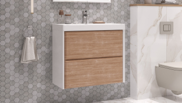Тумба с раковиной Velvex Gesso 70 подвесная, белый/дерево