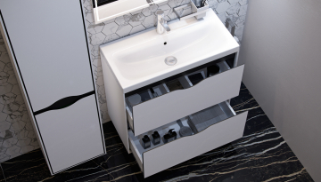 Тумба с раковиной Velvex Rigli 80 напольная, белый/графит